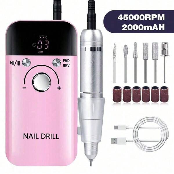 45000RPM Electric Nail Drill Machine With LCD Display Low Noise Rechargeable Manicure Machine For Polishing Gel Nail Polish