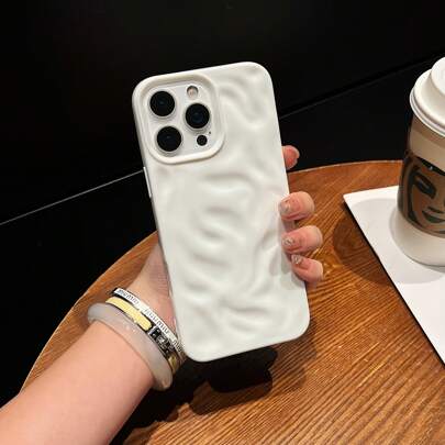 1 pieza Funda de teléfono de lujo con efecto de perla blanca y patrón ondulado en relieve, compatible con iPhone 11, 11 Pro, 11 Pro Max, 12, 12 Pro Max, 13, 13 Pro, 13 Pro Max, 14, 14 Pro, 14 Plus, 14 Pro Max, 15, 15 Pro, 15 Plus, 15 Pro Max, 16, 16 Pro, 16 Pro Max, 16 Plus, resistente al agua, a los golpes y a los arañazos
