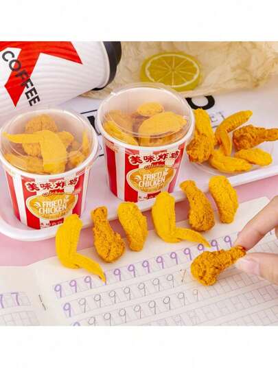 Conjunto de 17 borrachas em formato de frango frito, presentes de Natal, artigos de papelaria, artigos de papelaria infantil, conjunto em caixa (conjunto com 8), cores embaladas aleatoriamente, pacote família (conjunto com 9), borrachas para frango frito, temporada de volta às aulas