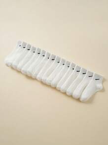 16 Pairs Kids Solid Color Short Socks With Diagonal Stripes, Suitable For Babies, Boys & Girls Daily Wear