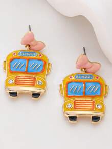 1 Par de Brincos Elegantes e Fofos com Elementos de Lápis, Carro e Multicoloridos, Ideal para Volta às Aulas
