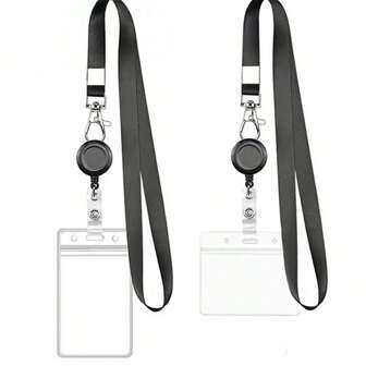 ID Card Holder With Black Braided Lanyard And Retractable Badge Reel, Suitable For Office, School, Students, Teachers, Adults, Business, Children, Meetings