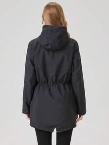 1 pieza Chaqueta para mujer para exteriores, de tela resistente al agua, con diseño de cordón en la cintura, cortavientos casual para primavera y otoño