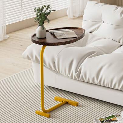 Small Coffee Table, Small Side End Table, Oval Desktop Tea Table, C-Shaped End Table, Bed Sofa Couch Coffee Dinner Table For Snack Drink TV Tray