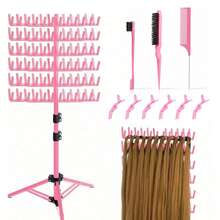 1个金属编发支架，可调节高度，带编发工具，适用于美发沙龙、家庭和旅行，可分离头发。另加3件套光滑背梳套装，包含边缘梳、鬃毛梳和尖尾梳，以及6个鳄鱼夹（共10件套）。送给她的礼物/送给他的礼物/浪漫礼物/爱情礼物/情侣礼物/情人节礼物。 - 彩色 - 查看 20