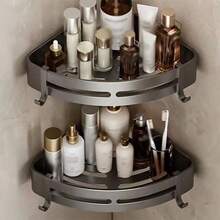 1pc Bathroom Corner Shelf, Aluminum Alloy Wall Mounted Shower Caddy, Rust-Proof Storage Rack Without Drilling