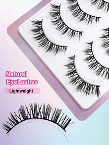Asiteo 5 Pairs Full Strip Style False Eyelashes - Natural Curl, Long, Soft, Crossed, Winged, Thin Black Band But Not Scratchy, Charming Cartoonish Looking, Reusable, Suitable For Daily Life, European And American Style, Portable, Easy To Apply - 黑色 - 查看 3