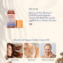 Organic Gold Castor Oil Roll-On With Rose Quartz | 100% Natural, Less Mess Castor Oil Pack For Skin, Eyebrows, Eyelashes And Hair | Hexane Free | Cold Pressed [50 Ml (1.7 Oz)]