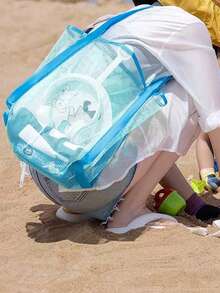 Multifunctional Beach Tote Bag With Mesh Net, Mesh Beach Toy Shoulder Bag, Essential For Summer Travel, Portable Storage, Beach Bag - Multicolor - View 5