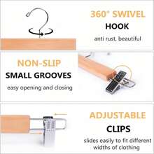 3/5/10 piezas Perchas de ropa de madera natural, perchas de pantalones/faldas de madera con clips metálicos ajustables, excelentes para volver a la escuela, Navidad y otros regalos festivos