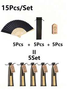 3/15/30pcs Set Elegant Black Folding Fans, Includes Thank You Card And Gift Bag, Bridal Bamboo Hand Fans, Bachelorette Party Wedding Bride Gifts, Bridesmaids Bamboo Hand Fans, Bachelorette Party Photo Props, Bridesmaid Gifts And Wedding Decor, Perfect For Parties And Events, Summer Accessories, Ladies Folding Fans - Black - View 11
