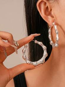 Set Of 3 Pairs Of Fashionable Large Hoop Earrings; Personalized Earrings; Women's Accessories; High-Sense Retro Earrings, Super Light Bamboo Earrings, 6 Pieces/, Party And Daily Wear.