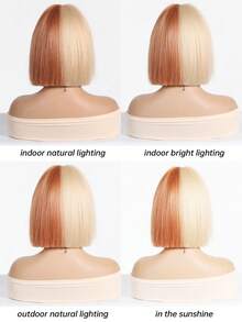Ombre Brown Blond Wig With Bangs Short Bob Wig Green Wigs For Women Synthetic Hair Colorful Wig For Costume Cosplay 12 Inch Suitable For Role-Playing - Two-Tone - View 8