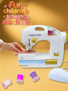Set di macchine da cucire elettriche giocattolo per bambini, set fai-da-te per cucire vestiti in miniatura, accessori da sarta per il gioco di ruolo delle ragazze, mini strumenti di apprendimento della cucitura, decorazione per la stanza di apprendimento della cucitura, adatto per riparare vari indumenti piccoli