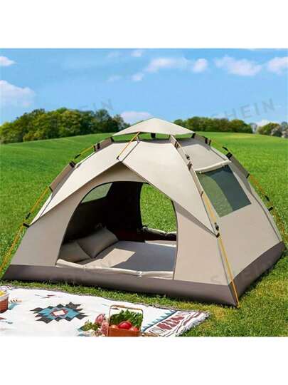 [Snabbfällbart automatiskt tält] 2-4 personers snabbfällbart automatiskt tält - Vattentätt och UV-skydd, myggsäkert, bärbart fyrkantigt dragkedjeförsett tält - Polyesterfibermaterial för utomhuscamping