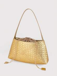 女士仿皮手拿包编织包云朵单肩包适合日常通勤和购物 - 金色 - 查看 2