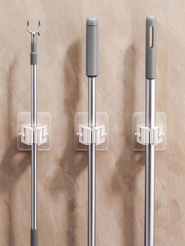 6/3/2/1 piezas Ganchos para trapeador, Estantes para trapeador, Clips para trapeador sin taladro, Estantes de almacenamiento montados en la pared del baño y la cocina, Hechos de acero inoxidable duradero, resistentes a la oxidación y la corrosión para organizador de almacenamiento de mujer, artículos esenciales de viaje, regreso a la escuela, almacenamiento de dormitorio, decoración de otoño
