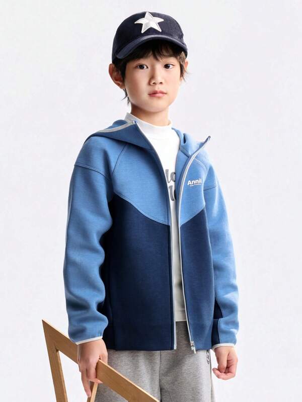 Annil Abbigliamento per bambini: Ragazze, Ragazze, Ragazzi, Ragazzi, Adulti, Adolescenti, Stampe con lettere, Semplice con cappuccio, Maniche larghe sulle spalle, Stile sportivo, Cappotto lavorato a maglia con blocchi di colore per l'autunno