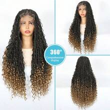 Density Of 180%32inch Boho Knotless Braided Wigs For Women Bohemian Box Braided Wigs Double Full Lace Braided Wigs With Baby Hair Synthetic Boho Braid - hình dạng - Xem 4