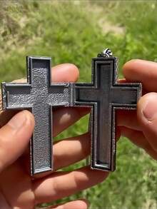 1PC/ Printed Cross Necklace With Locket Cross Pendant, Vintage Handmade Pendant Jewelry For Men And Women, Fashionable Unisex Gift Ideas, Metal, No Gemstones