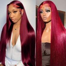 Burgundy Transparent Lace Straight 13x4 Bob Lace Front Wig Pre Plucked Transparent Bob Lace Front Human Hair Wigs 99J Red Bob Wig 8-16inch For Women - S99J - 查看 11