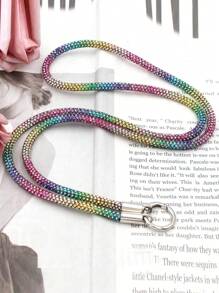 1pc Long Rhinestone Dual Buckle Lanyard Necklace For Women, Minimalist & Fashionable Phone Strap, Anti-Lost & Anti-Drop (Random Style Pad Included)