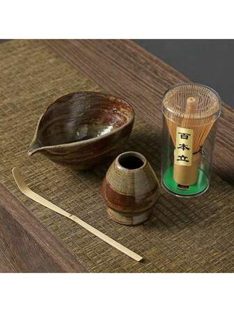 1件/2件/4件 - 粗陶抹茶碗，抹茶茶具，茶筅，竹制抹茶，茶道刷 回到学校