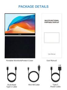 2K 14-Inch 60hz 2160*1440 Brightness 330cd/㎡ 100%SRGB HDR Built-In Speakers Ultra Slimr Gaming Portable Monitor Suitable For Laptops/Mobile Phones/PS Switch Second Monitor , Mini HD, No Adapter