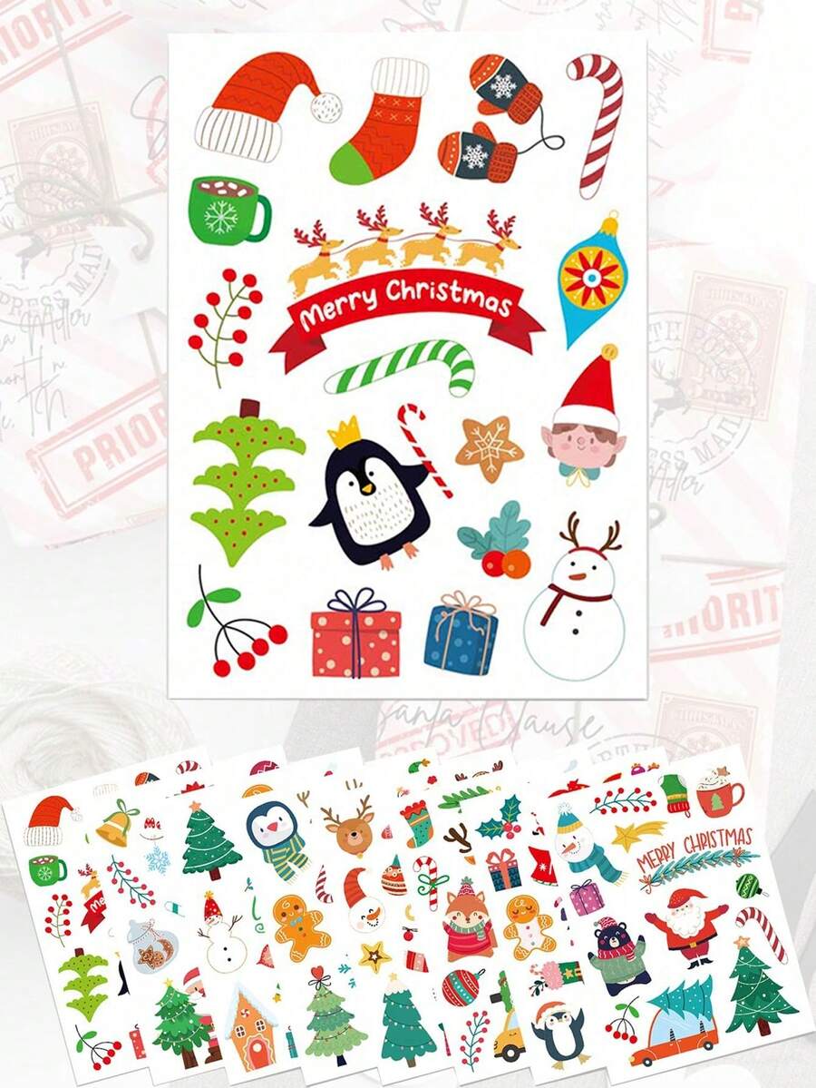 113pcs Christmas Stickers, Cute Christmas Decoration Stickers Featuring Snowman, Christmas Tree And Santa Claus, Suitable For Notebooks, Backpacks, Desktops And Windows, Christmas Decoration Window Stickers