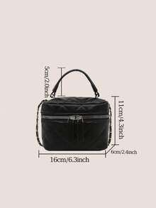 1 pieza Bolso de mano pequeño de mujer elegante y de moda, de unicolor, acolchado, de PU con cremallera y correa desmontable de cadena metálica, ideal para viajes, vacaciones, combinar con ropa de moda y compras con amigos