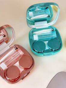 XIANG YU New Style Minimalist Macaron Color Contact Lens Case, Cosmetic Lens Box, 3D Heart Design, Portable And Compact Korean Version, Stylish And High-End Storage Box.School