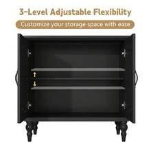 31.5"W Mid Century Vintage Sideboards Buffets Cabinet With 2 Doors Storage For Kitchen Dining, Black - Black - View 7