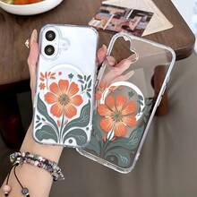 Suitable For 16/15/14/13/12 Pro Max 16 Plus, And Earlier Versions Of Fashion Bohemian Floral Pattern Phone Case.With Shockproof Protection, Magnetic Wireless Charging And Transparent Acrylic Design. - 無色 - 查看 7