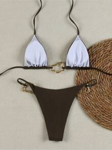 HKGFF-2025 New Spring And Summer Sexy Bikini Two-Piece Set, Chest Metal Design Sexy Bikini Two-Piece Swimsuit Gift