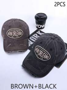 1pc Unisex Multi-Color Vintage NEW ORLEANS Letter Embroidery Distressed Washed Soft Top Baseball Cap, Suitable For Street, Sports, Outdoor, Casual Wear