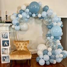 20pcs/35pcs Grey-Blue Balloons, 10-Inch Blue & White Transparent Balloons, Light Blue & Matte White Macaron Balloons, With Clear Balloons Suitable For Valentine's Day Decoration, Children & Adult Birthday, Carnival Theme Party, Wedding, Baby Shower, Gender Reveal Party, Bachelor Party, Celebration, Graduation, Ramadan - Multicolor - View 6