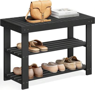 Shoe Rack Bench, 3-Tier Bamboo Shoe Storage Organizer, Entryway Bench, Holds Up To 286 Lb, 11.3 X 27.6 X 17.8 Inches, For Entryway Bathroom Bedroom, Ink Black ULBS04H,10919866
