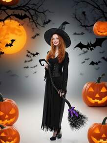 万圣节女巫丝带扫帚，塑料女巫扫帚配 3 种颜色丝带，用于角色扮演扫帚道具女巫扫帚派对装饰，化妆舞会装扮舞会用品 - 彩色 - 查看 4