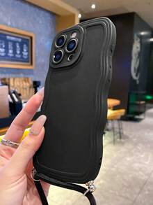 1 个白色波浪边柔软 TPU 斜挎手机壳 + 1 个尼龙伸缩挂绳，适用于 17/17 Air/17 Pro/17 Pro Max/16/16 Pro/16 Plus/16 Pro Max/15/14/13/12/11，柔软 TPU 防震全覆盖手机保护壳 - 黑色 - 查看 3