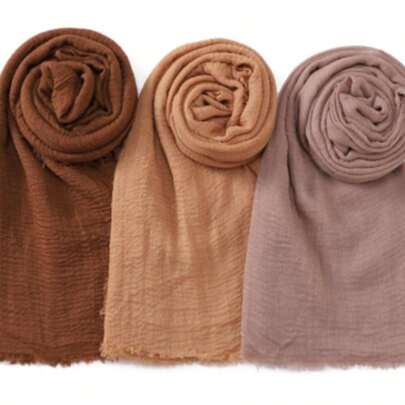 3件套穆斯林女式头巾，褶皱披肩围巾，四季皆宜