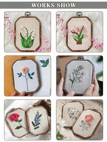 多件复古风格棕色仿木纹绣花箍，各种形状，采用优质 ABS 和 PVC 材料制成，配有金属挂钩，防碎，配有 16 根针，适用于家居装饰和刺绣 - 棕色 - 查看 9