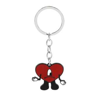 1pc Keychain Cosplay Singer Bad Rabbit Red Heart Pendant Keyrings Cute Jewelry Accessories For Fan Gifts