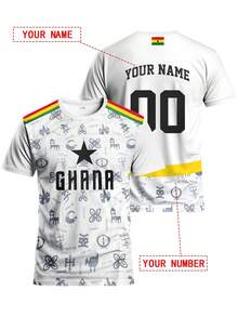Customized Ghana Style Men's Football Jersey, Personalized With Name & Number, Comfortable Round Neck Sports Shirt, Suitable For Football Training, Casual Wear, And Gift - White - View 10