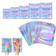 50/5 túi nhôm dán kín bằng nhựa màu sắc dễ thương, túi hologram, túi bán lẻ trang sức tái sử dụng, phù hợp để bảo quản thực phẩm, trang sức, kinh doanh nhỏ, đóng gói quà tặng, Giáng sinh, túi quà tặng hologram laser nhỏ, với thiết kế tự dán kín hologram laser, phù hợp cho trang sức, túi đóng gói quà tặng và túi mẫu có cửa sổ phía trước, túi tự dán kín, túi quà tặng ngày lễ, phù hợp cho Giáng sinh, Halloween, Lễ Tạ ơn, Ngày lễ Tình nhân, Đám cưới - màu sắc - Xem 2