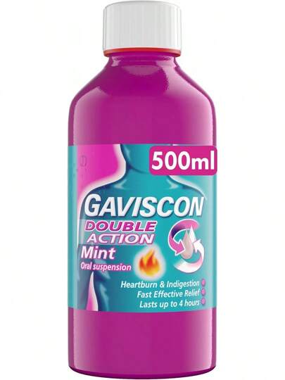 Gaviscon Double Action Mint Liquid 500ml - Heartburn & Acid Reflux Relief, Fast-Acting Formula, Protective Barrier, Long-Lasting Comfort, Suitable For Pregnancy, Digestion And Nausea