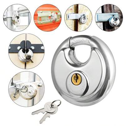 Heavy Duty Stainless Steel Anti-Theft Round Disc Lock, Heavy Duty Round Padlock, Anti-Smash Anti-Pry Anti-Theft, Partition Warehouse Door Lock, Outdoor Lock With Keys, Brass Lock Core For Storage Unit, Mobile Trailer, Shed, Fence