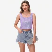 Women's Sequin Square Neck Tank Top With Sleeveless Design And Cropped Fit - Purple - 紫色 - 查看 4