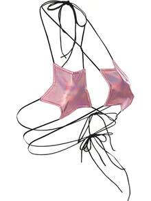 Women's Metic Bralette Bra Strappy Wrap Around Crop Top Rave Dance Tops Back To School Halloween Clothes Women - 粉色 - 查看 2