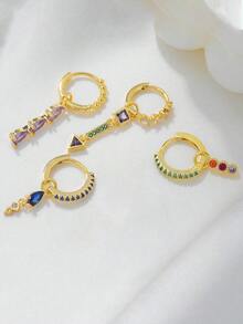 Shescity 一套7件时尚锆石耳环，适合女士日常休闲佩戴 - 銀白色 - 查看 6