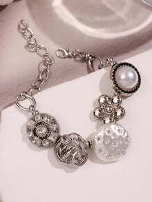 1 chiếc vòng tay thời trang retro Y2K phong cách Hip-Hop hình hoa, ngọc trai, trái tim, dây thép không gỉ, đa năng cho nữ giới đeo vào mùa hè, lễ hội, tiệc tùng, đi biển, dạ hội. - Nhiều màu - Xem 8